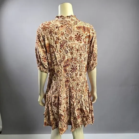Olivaceous Brown and Tan Pleated Tunic with Mandarin Collar R7 - Picture 4 of 5